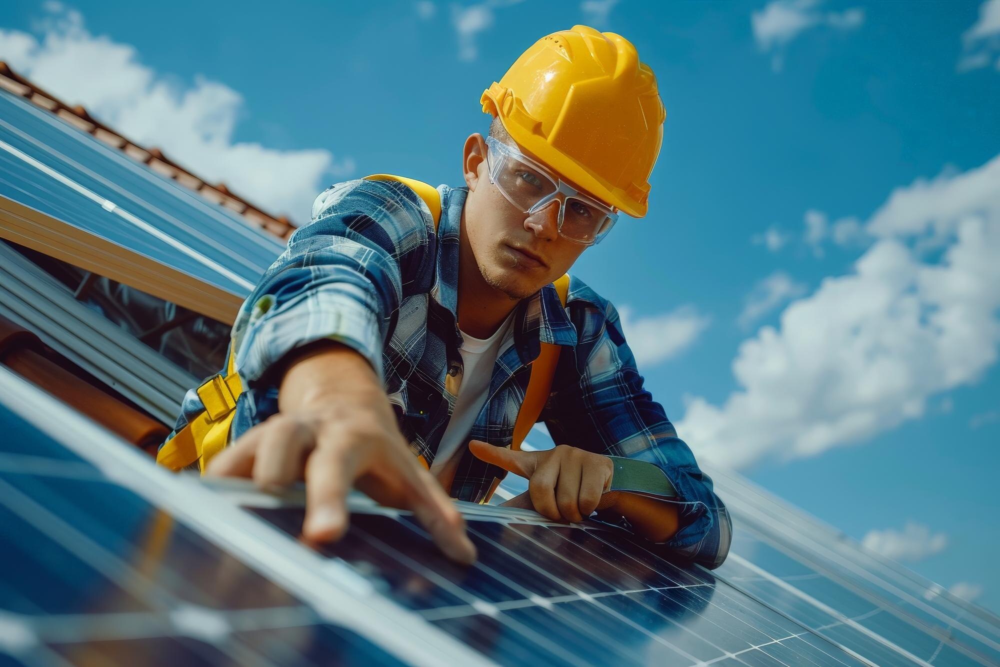 Maison équipée de panneaux solaires photovoltaïques et travaux électriques associés